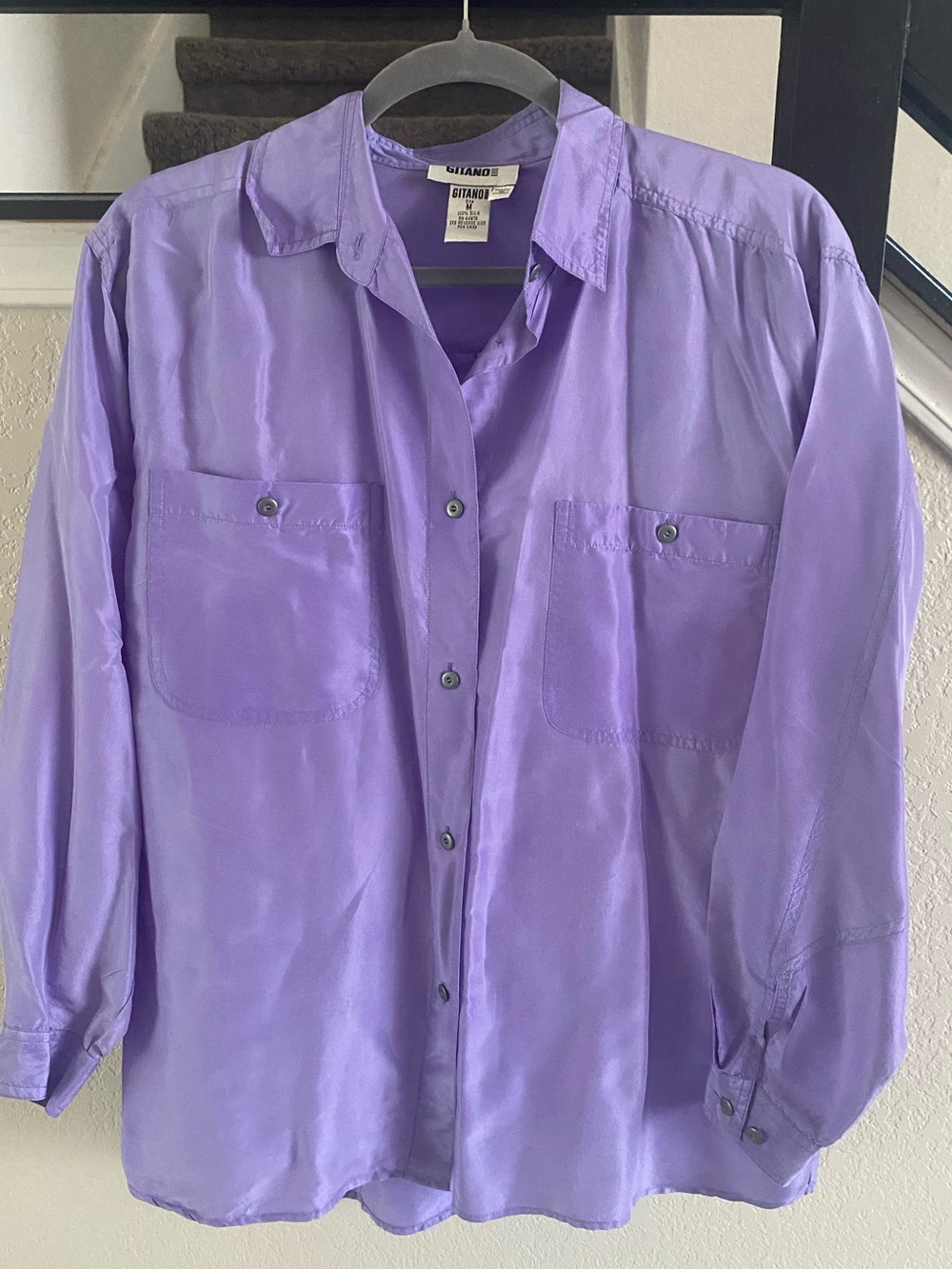 Vintage Gitano Silk Lavender Purple Button Up Blouse 100% Silk Size M